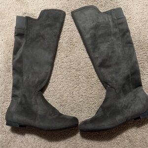 Grey knee high boots